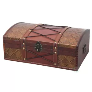 Vintiquewise 14 in. x 9 in. x 5.5 in Wooden Pirate Treasure Chest/Box with Faux Leather X