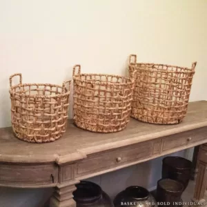 Zentique Round Handmade Wicker Sparsed Water Hyacinth Large Basket with Handles