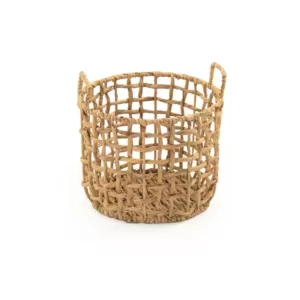 Zentique Round Handmade Wicker Sparsed Water Hyacinth Medium Basket with Handles