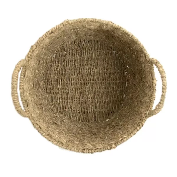 Zentique Round Handmade Woven Wicker Seagrass Over Small Basket with Handles