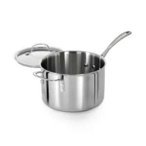 Calphalon Tri-Ply 4.5 qt. Aluminum Sauce Pan in Stainless Steel with Glass Lid