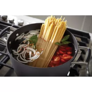 Calphalon Select Space Saving 6 qt. Hard-Anodized Aluminum Nonstick Stock Pot in Black with Glass Lid