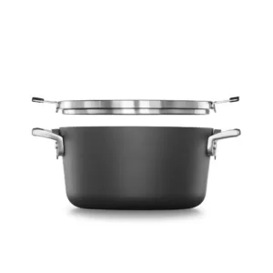 Calphalon Select Space Saving 6 qt. Hard-Anodized Aluminum Nonstick Stock Pot in Black with Glass Lid