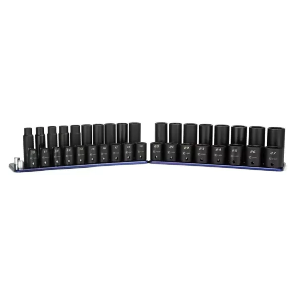 Capri Tools 1/2 in. Drive Metric Shallow and Deep Impact Socket Set with Billet Aluminum Socket Rail (36-Piece)