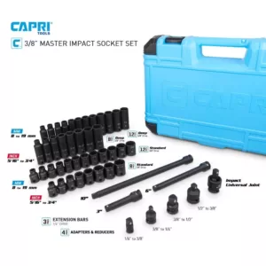 Capri Tools 3/8 in. Drive SAE/Metric Master Impact Socket Set with Adapters and Extensions (48-Piece)