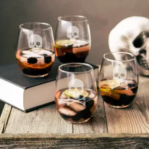 Cathy's Concepts Skull & Crossbones 21 oz. Stemless Wine Glasses (Set of 4)