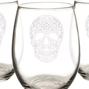 Cathy's Concepts Sugar Skull 21 oz. Stemless Wine Glasses