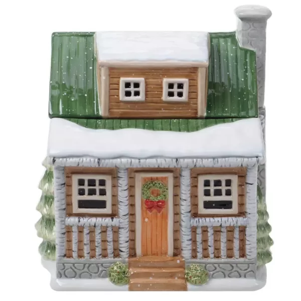 Certified International 128 oz. Winter Forest 3D Lodge Multicolored Earthenware Cookie Jar