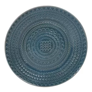 Certified International 12.75 in. Multi-Colored Stoneware Aztec Teal Round Platter