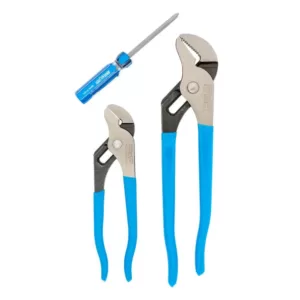 Channellock 9-1/2 in. and 6-1/2 in. Tongue and Groove Plier Set with 2-in-1 Screwdriver (3-Piece)