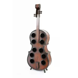 Vintiquewise 10-Bottle Cherry Brown Wooden Violin Shaped Wine Rack with Decorative Wine Holder