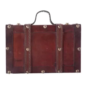 Vintiquewise Antique Style Small Wooden Suitcase with Leather Straps and Handle