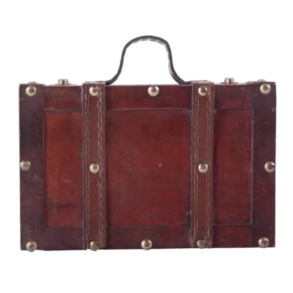 Vintiquewise Antique Style Small Wooden Suitcase with Leather Straps and Handle