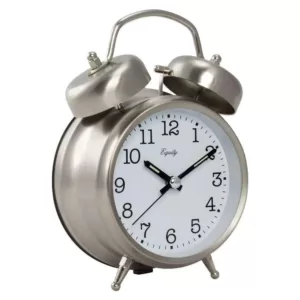 Equity by La Crosse Analog 4.85 in. Chrome Metal Twin Bell Quartz Alarm Table Clock