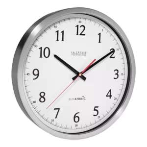 La Crosse Technology UltrAtomic 14 in. Round Atomic Analog Wall Clock in Silver