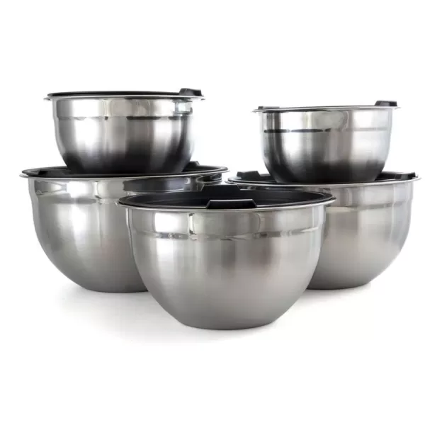 MegaChef 5-Piece Stainless Steel Silver Mixing Bowl Set with Lids