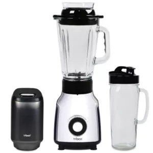 Tribest Glass 42 oz. 4-Speed Chrome Personal Blender with Vacuum