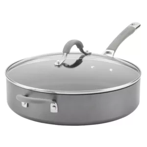 Circulon Elementum 5 qt. Hard-Anodized Aluminum Nonstick Saute Pan in Oyster Gray with Glass Lid