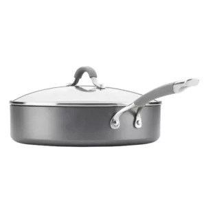 Circulon Elementum 5 qt. Hard-Anodized Aluminum Nonstick Saute Pan in Oyster Gray with Glass Lid