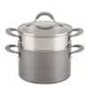 Circulon 3 Qt. Oyster Gray Elementum Hard-Anodized Nonstick Covered Multipot with Steamer Insert