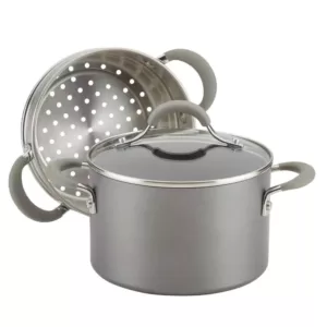 Circulon 3 Qt. Oyster Gray Elementum Hard-Anodized Nonstick Covered Multipot with Steamer Insert