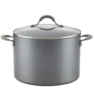 Circulon Elementum 10 qt. Hard-Anodized Aluminum Nonstick Stock Pot in Oyster Gray with Glass Lid