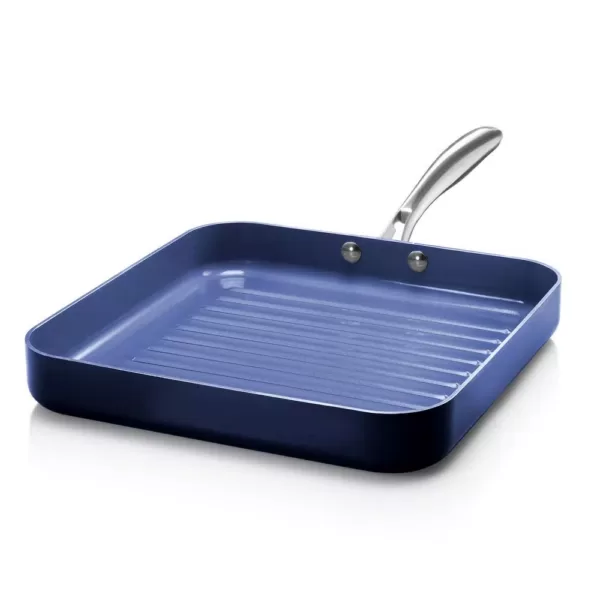 GRANITESTONE Classic Blue 10.5 in. Aluminum Ultra-Durable Non-Stick Diamond Infused Grill Pan