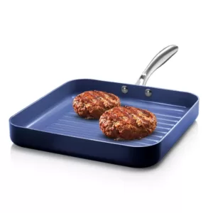 GRANITESTONE Classic Blue 10.5 in. Aluminum Ultra-Durable Non-Stick Diamond Infused Grill Pan