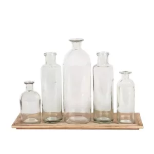 3R Studios Glass Bottle Vases with Tray (Set of 5)