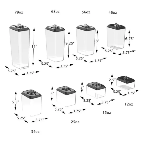 Classic Cuisine 8-Piece Plastic Rectangular Stacking Food Storage Container Set