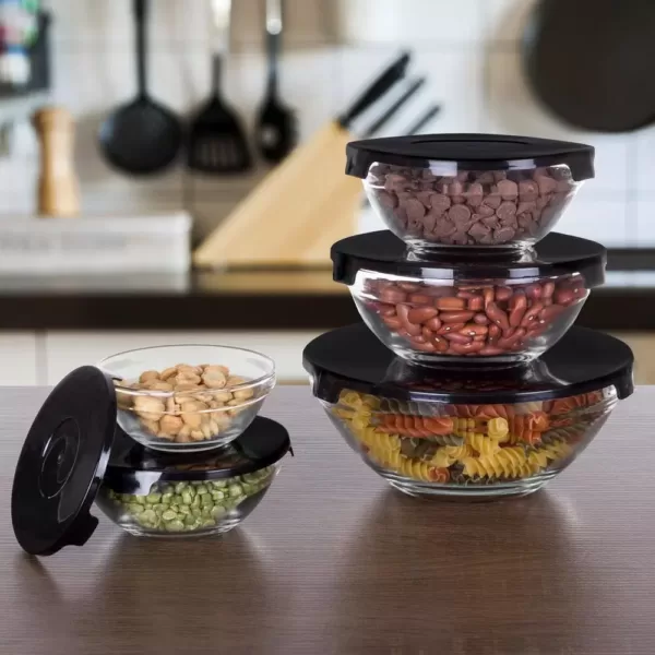 Chef Buddy 10-Piece Glass Bowl Set with Black Lids