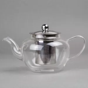 Creative Home 600 ml, 20 oz. (2.7 cup) Clear Glass Tea Pot with Stainless Steel Removable Lid and Infuser Basket