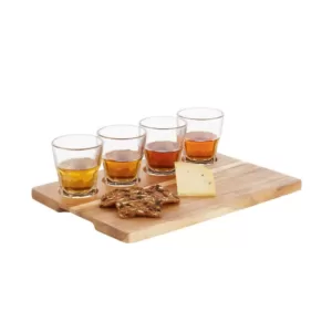 Libbey Craft Spirits 5.5 oz. Whiskey Flight Glass Set with Wood Carrier (4-Pack)