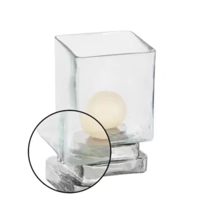 LITTON LANE 6 in. Cube-Shaped Frosted Glass Hurricane Candle Holders (Set of 2)