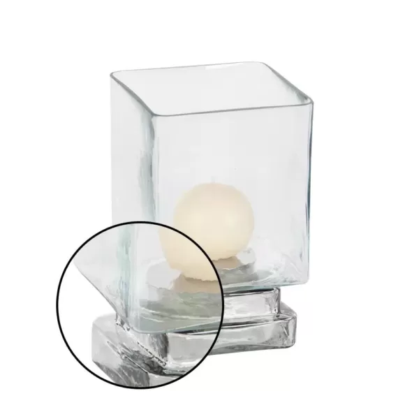 LITTON LANE 6 in. Cube-Shaped Frosted Glass Hurricane Candle Holders (Set of 2)