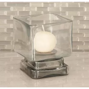 LITTON LANE 6 in. Cube-Shaped Frosted Glass Hurricane Candle Holders (Set of 2)