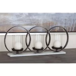 LITTON LANE Glass, Aluminum and Marble 3-Light Candle Holder