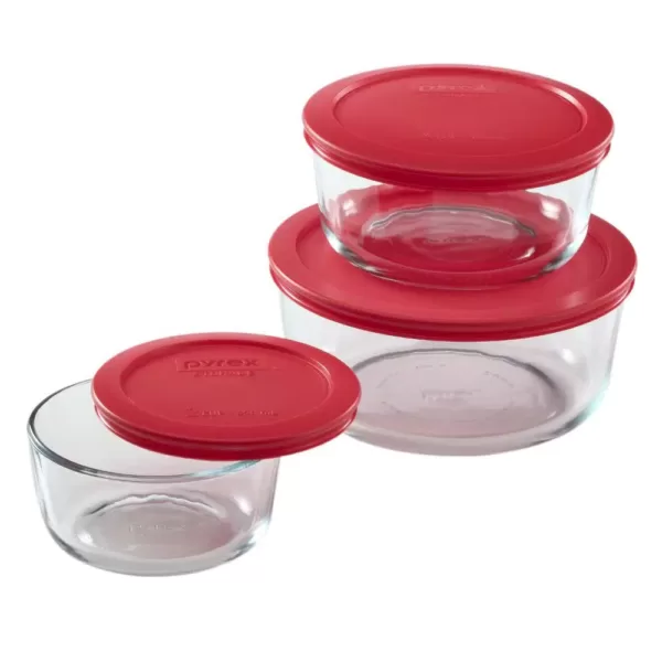 Pyrex Simply Store 6-Piece Round Glass Storage Set with Red Lids