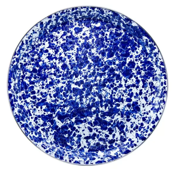 Golden Rabbit 20 in. Cobalt Swirl Enamelware Round Serving Tray