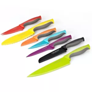 Cook N Home 14-Piece Multicolor Coated Carbon Stainless Steel Kitchen Knife Set with Sheaths