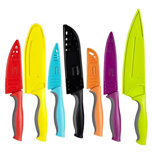 Cook N Home 14-Piece Multicolor Coated Carbon Stainless Steel Kitchen Knife Set with Sheaths