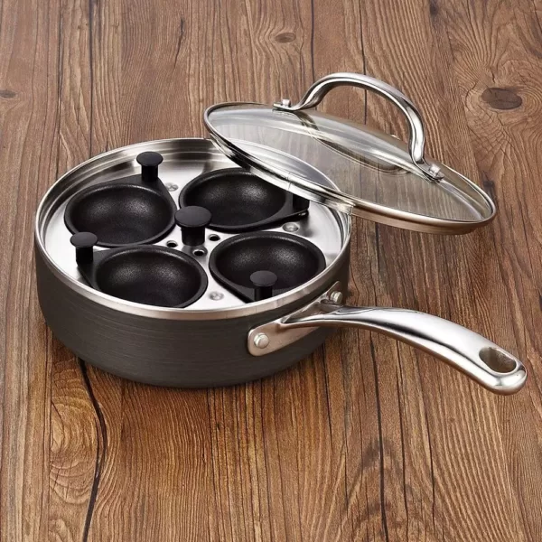 Cooks Standard 4-Cup 8 in. Non-Stick Hard Anodized Egg Poacher Pan with Lid