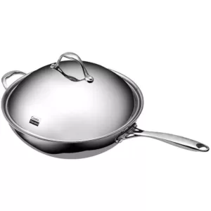 Cooks Standard 13 in. Multi-Ply Clad Stainless Steel Wok Stir Fry Pan with Dome Lid