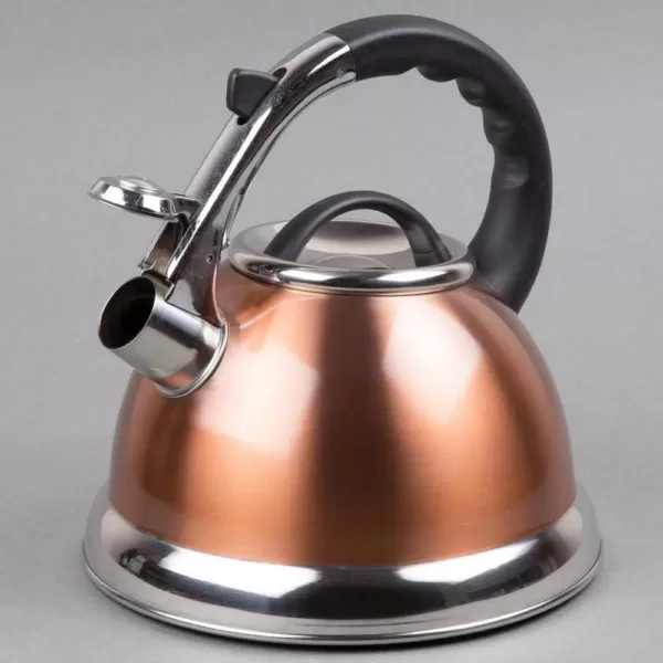 Creative Home Camille 3.0 Qt. Stainless Steel Whistling Tea Kettle with Aluminum Capsulated Bottom in Metallic Copper