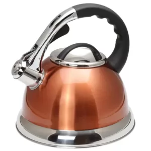 Creative Home Camille 3.0 Qt. Stainless Steel Whistling Tea Kettle with Aluminum Capsulated Bottom in Metallic Copper