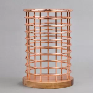 Creative Home Deluxe Acacia Copper Wood and Iron Wire Utensil Tool Holder Crock