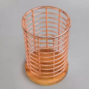 Creative Home Deluxe Acacia Copper Wood and Iron Wire Utensil Tool Holder Crock