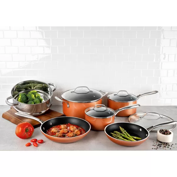 Gotham Steel 10-Piece Cast Textured Aluminum Ceramic Nonstick Cookware Set in Copper