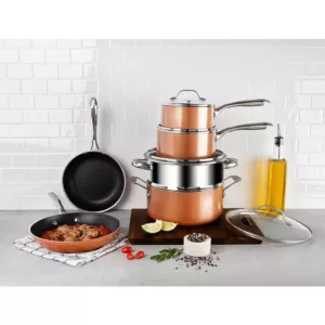 Gotham Steel 10-Piece Cast Textured Aluminum Ceramic Nonstick Cookware Set in Copper