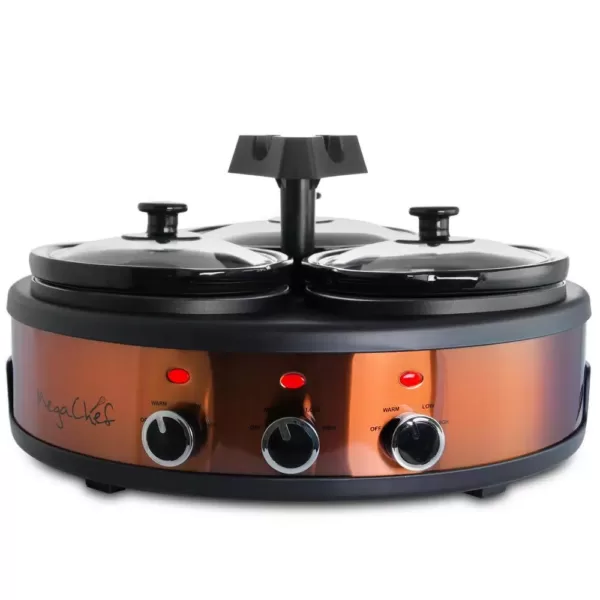 MegaChef Triple 4.5 Qt. Copper Slow Cooker with Glass Lids